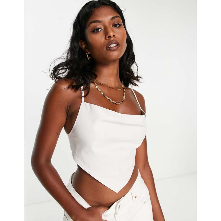 Muubaa leather strappy cowl neck cami top in eggshell