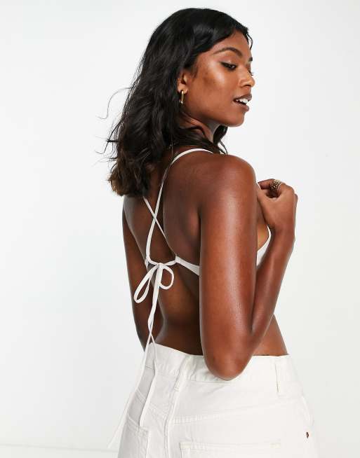 Muubaa leather strappy cowl neck cami top in eggshell