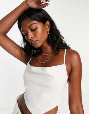 Muubaa leather strappy cowl neck cami top in eggshell