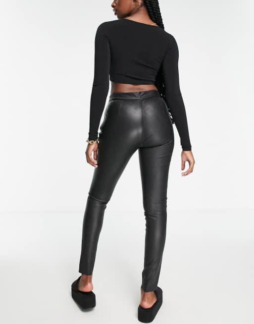 Muubaa - Leggings neri classici a vita alta in pelle elasticizzata, 2 di 4