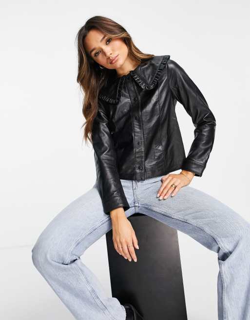 Muubaa - Leren jack met kraagdetail in zwart