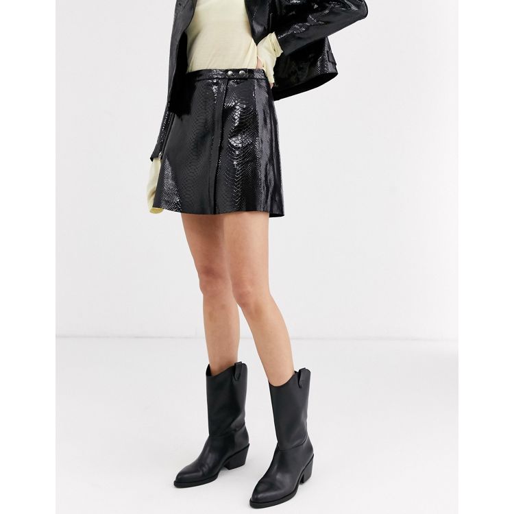 Black Patent-leather mini skirt, SAINT LAURENT