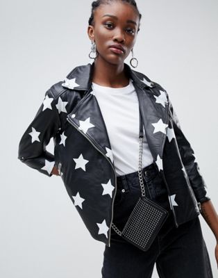 leather jacket with white stars