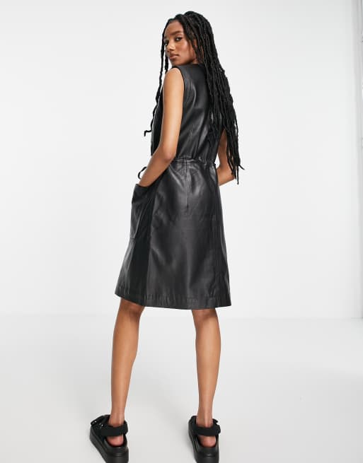 Leather Sleeveless Midi Dress