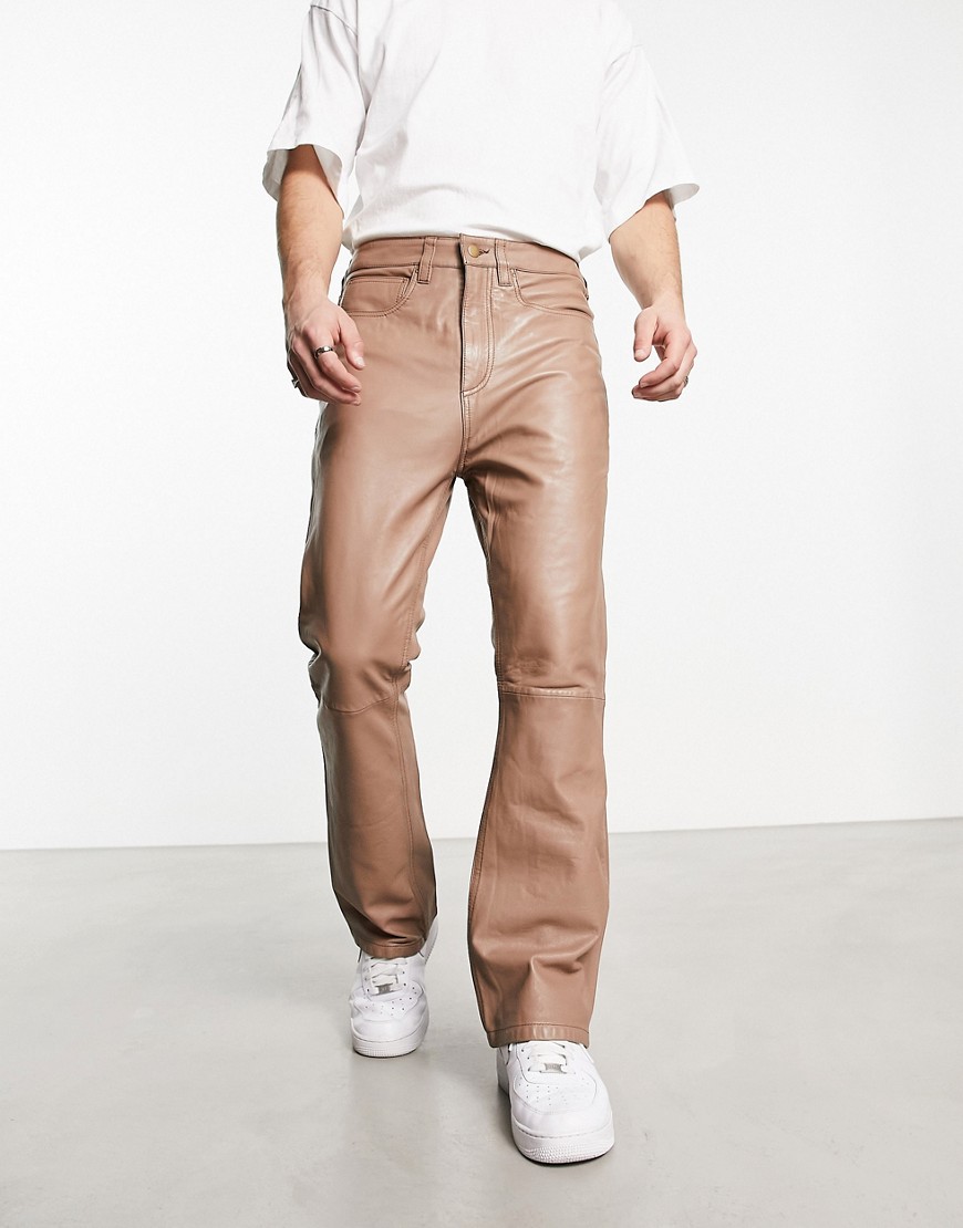 Muubaa oversized leather workwear trousers in brown