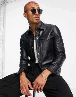 Muubaa - Oversized leren overhemd met zakken met flap