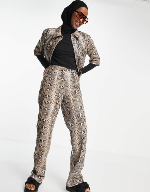 Muubaa - Pantalon taille haute large coupe carrée à imprimé serpent