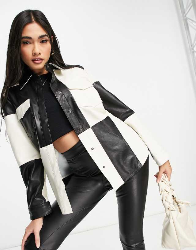 Muubaa patchwork leather overshirt jacket in mono