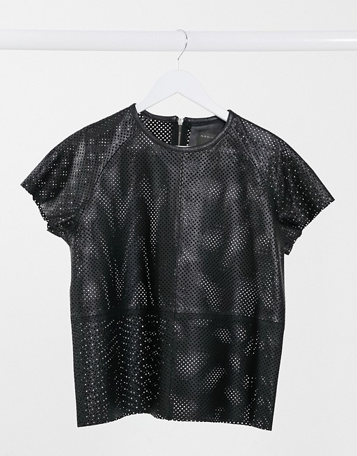 Muubaa perforated leather t-shirt in black