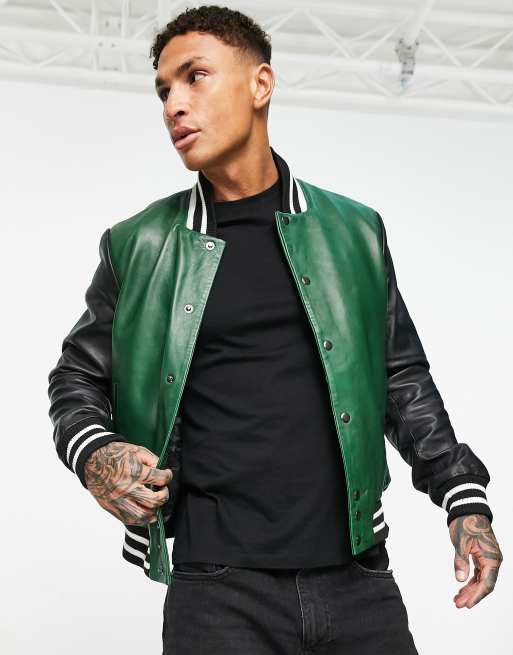 Muubaa plain varsity leather bomber jacket ASOS