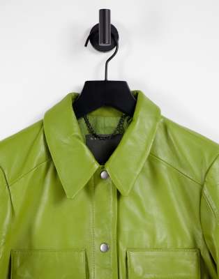 green leather shacket