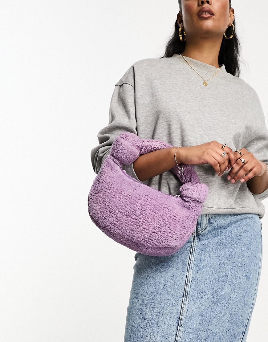 shearling grab bag with knot strap in lilac-Purple