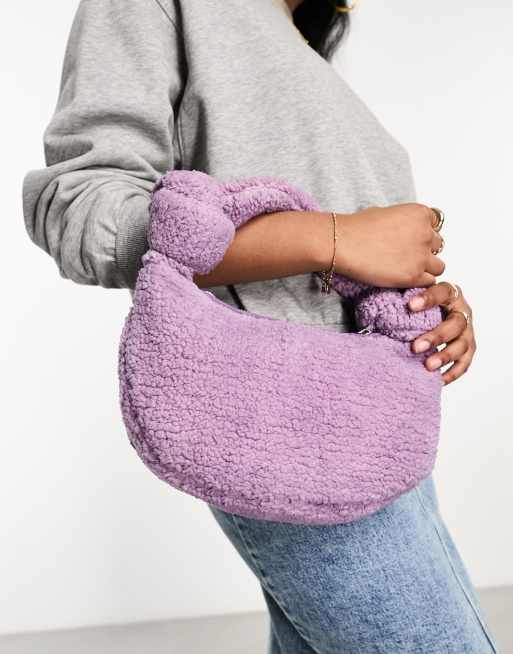 MuuBaa shearling grab bag with knot strap in lilac | ASOS