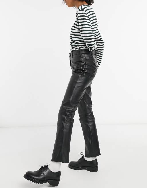 Muubaa - Smalle leren broek met hoge taille in zwart