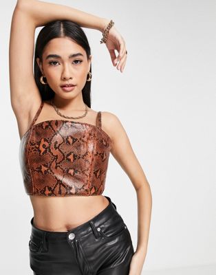 Muubaa structured leather crop top co-ord in animal print