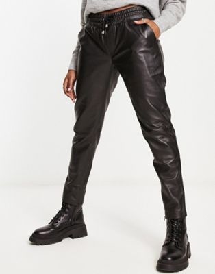 Muubaa tapered leather joggers in black - ASOS Price Checker