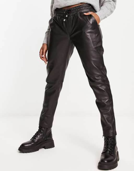 Black discount leather joggers