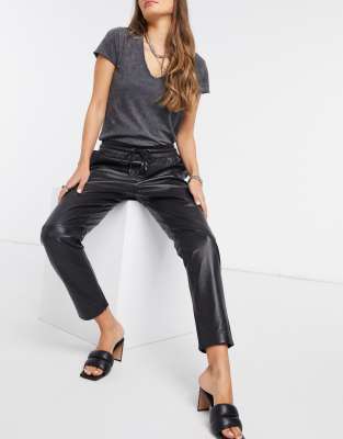 black leather joggers