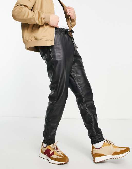 Muubaa tapered leg drawstring leather trackies