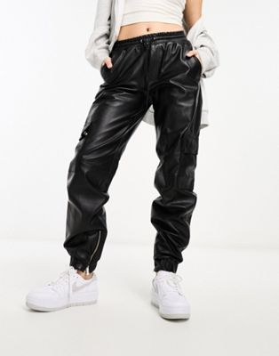 Muubaa utility pocket leather joggers in black - ASOS Price Checker