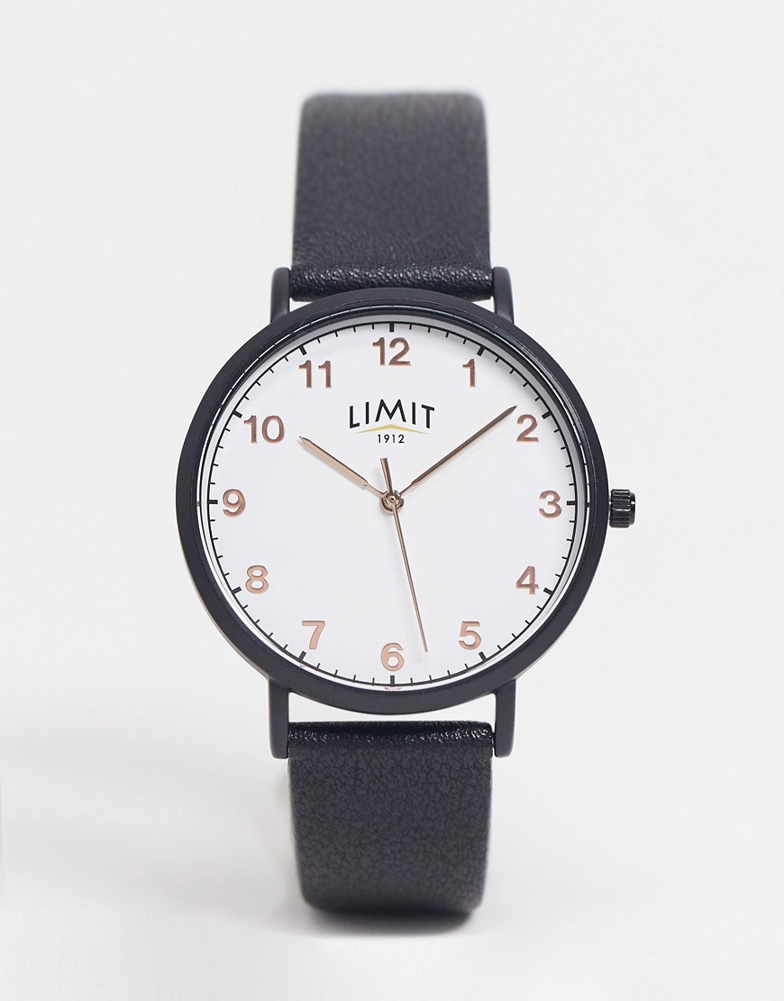 фото Мужские часы с черным ремешком из искусственной кожи и белым циферблатом limit-черный