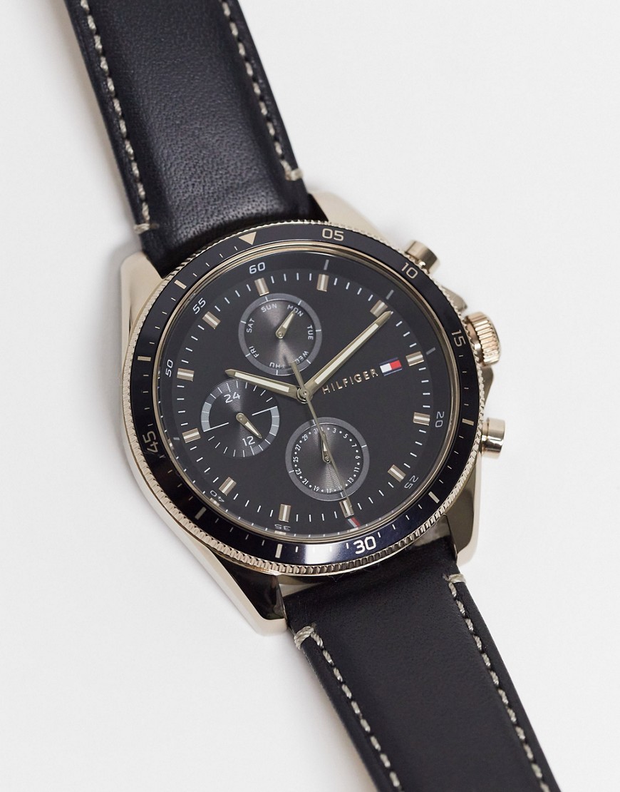 фото Мужские часы с кожаным ремешком черного цвета tommy hilfiger 1791836-коричневый цвет