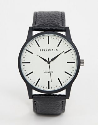 фото Мужские часы с кремовым циферблатом и черным ремешком bellfield-черный