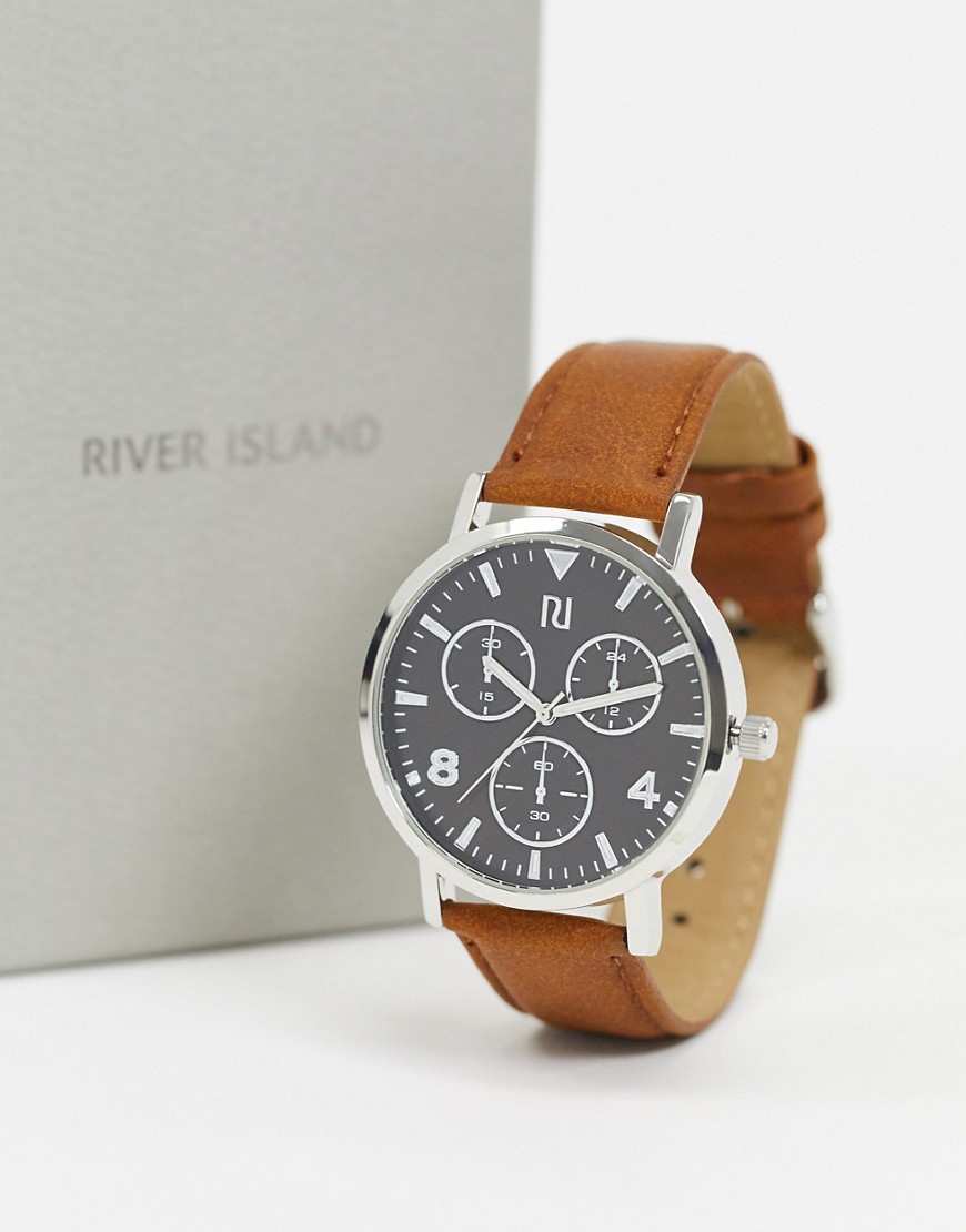 фото Мужские часы с ремешком из искусственной кожи коричневого цвета river island-коричневый