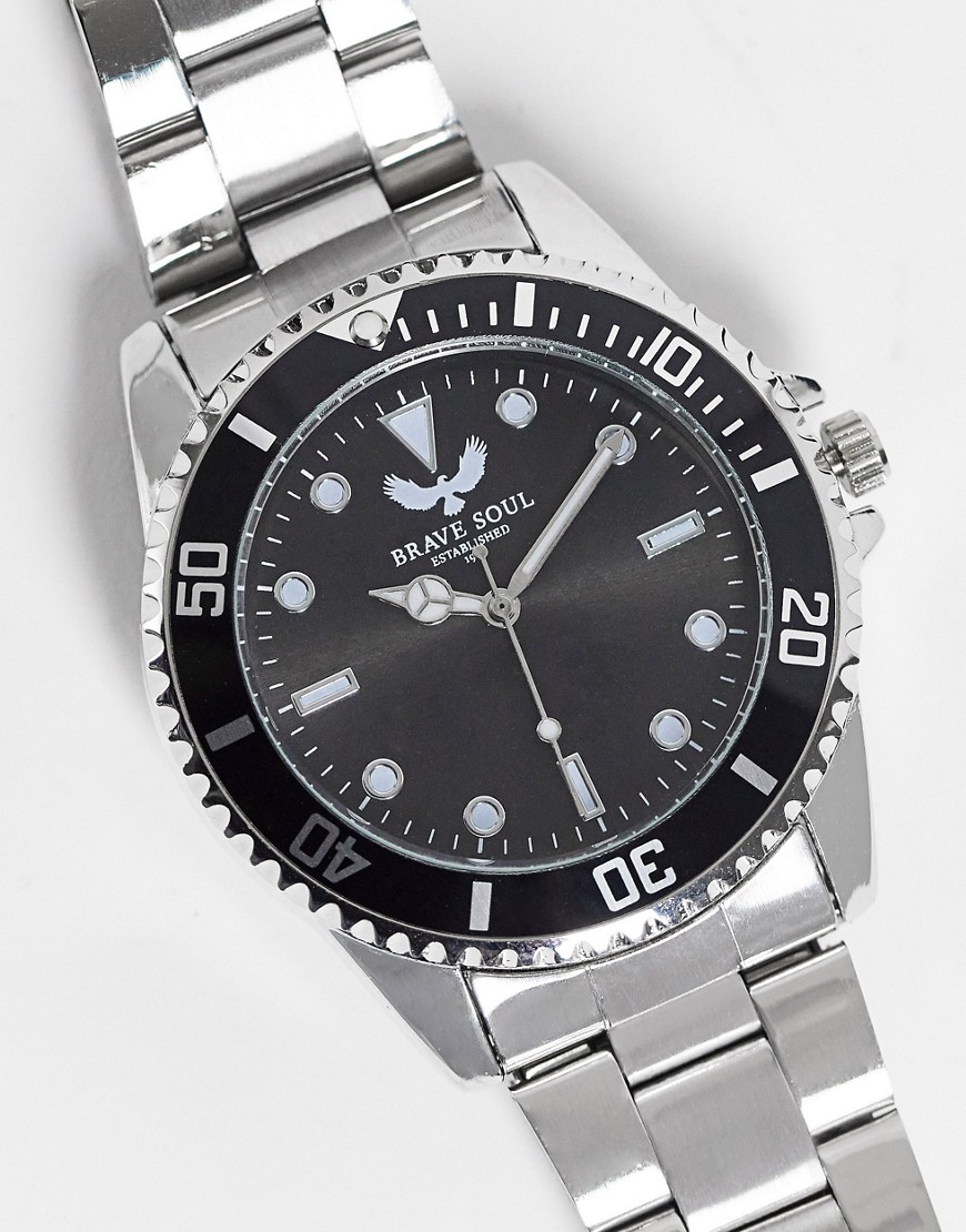 фото Мужские серебристые часы с черным циферблатом brave soul-серебристый