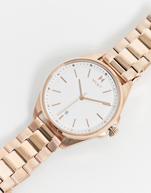 MVMT rose gold watch with white dial