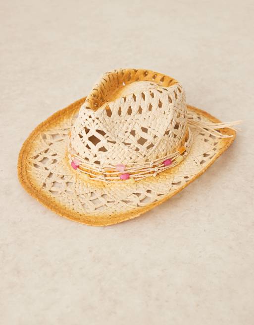 My Acccessories ombre yellow trim straw cowboy hat 