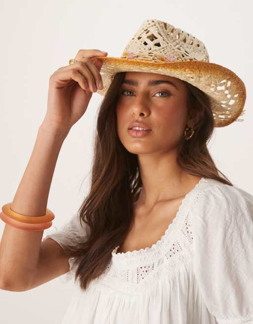 My Acccessories ombre yellow trim straw cowboy hat 
