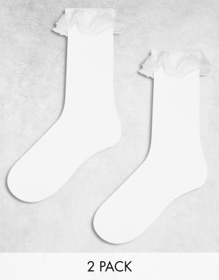 My Accessories – 2er-Pack Socken in Weiß mit transparenten Organza-Rüschen