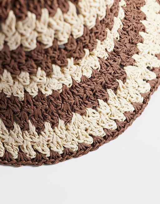 My Accessories – Anglerhut aus gewebtem Stroh mit Streifen in Braun und Cremeweiß, 3 von 3