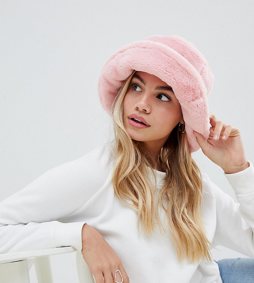 My Accessories baby pink faux fur bucket hat
