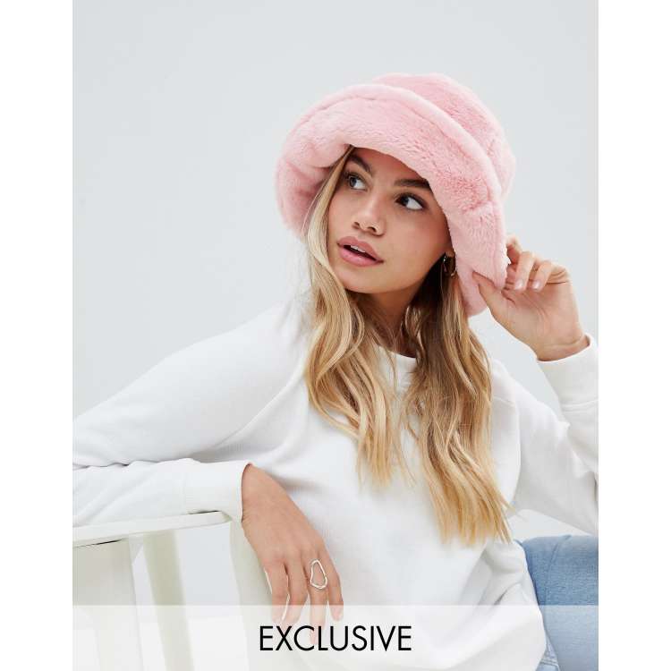 Hot Pink Faux Fur Bucket Hat Accessories Fabulous-Furs