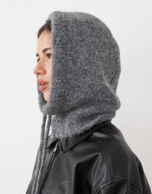 My Accessories Balaclava-Hood aus Wollmix in grauem Strick, 2 von 3
