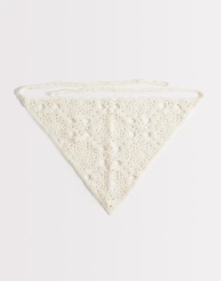 My Accessories - Bandana en maille crochetée - Crème-Blanc