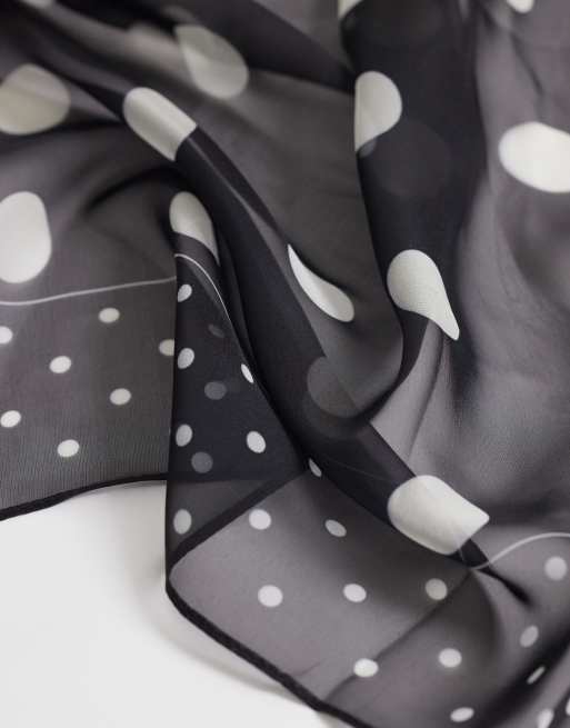 My Accessories - Bandana en mousseline à pois - Noir et crème, 2 de 3