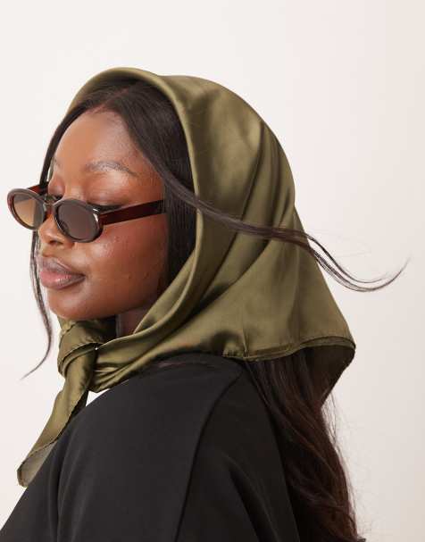 My Accessories bandana headscarf in olive green - view 1