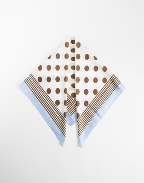 My Accessories bandana multifunzione crema e blu con pois marroni - view 1