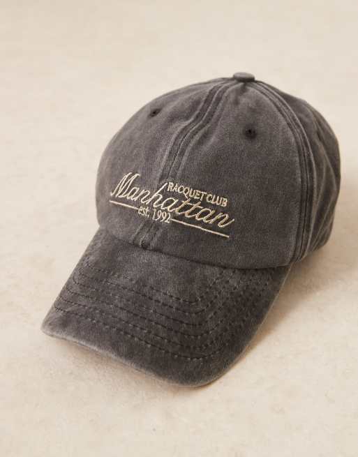 My Accessories - Baseballpet met 'Manhattan'-slogan in zwart met wassing , 2 van 3