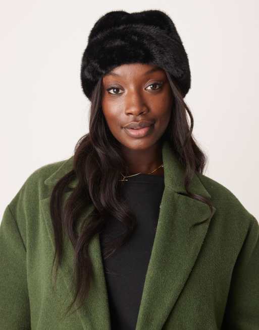 My Accessories - Beanie met omslag van imitatiebont in zwart