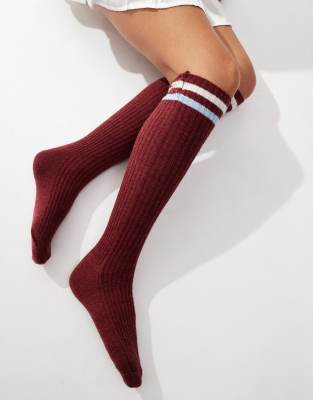 My Accessories below the knee striped socks in burgundy-Multi