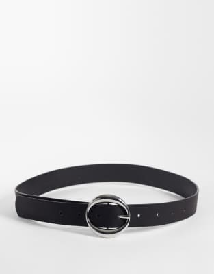 My Accessories Belt Black With Silver Oval Buckle