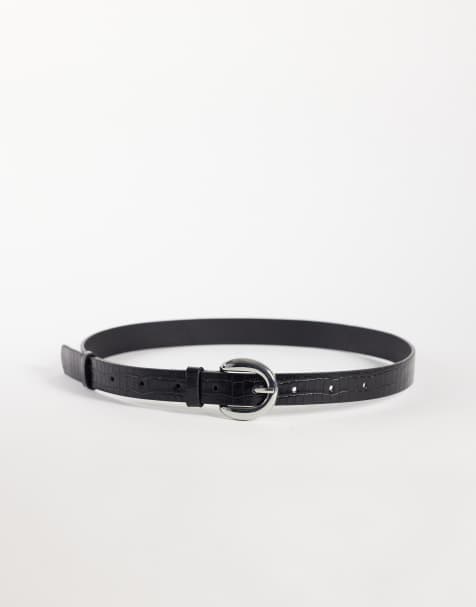 My Accessories belt in black croc effect with silver buckle - view 1