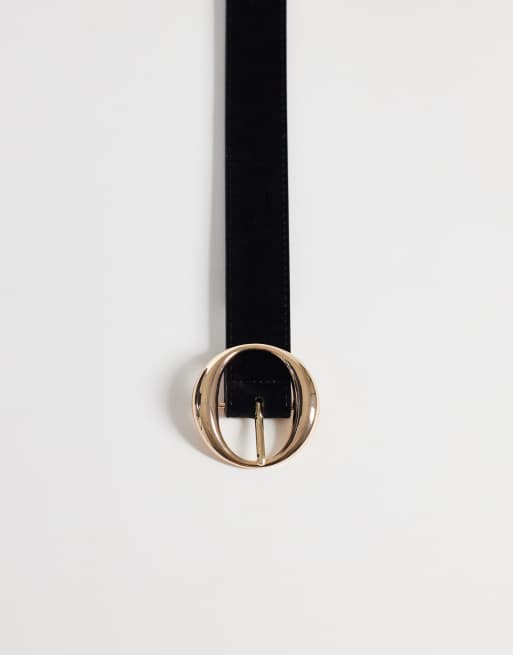 My Accessories belt in black velvet with gold oval buckle, 3 of 3