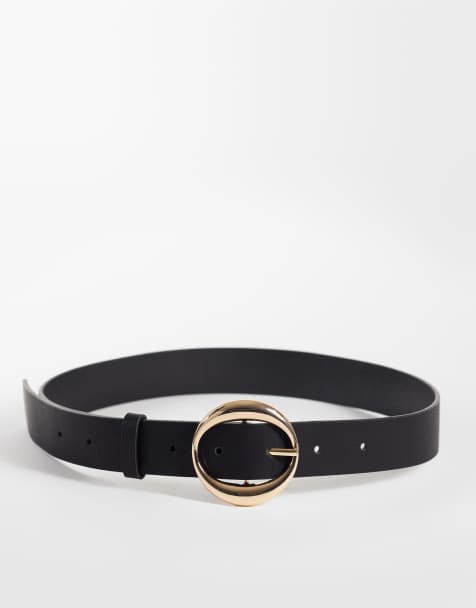 My Accessories belt in black with gold-tone oval buckle - view 1