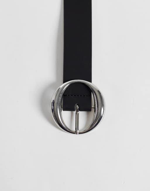 My Accessories belt in black with silver oval buckle, 2 of 3