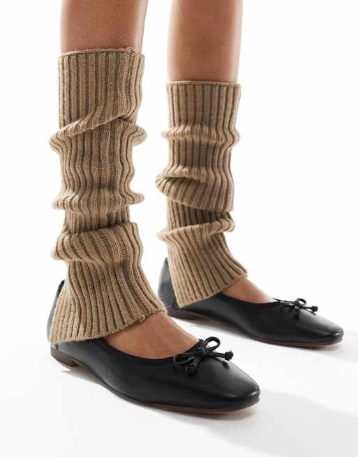 My Accessories – Beżowobrązowe getry dzianinowe z rozcięciem